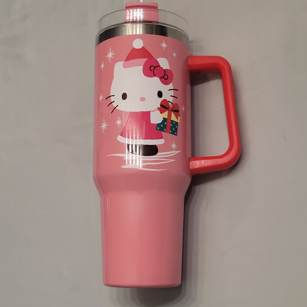 Hello Kitty 40oz Pink Holiday Insulated Tumbler Handle Straw Sanrio
